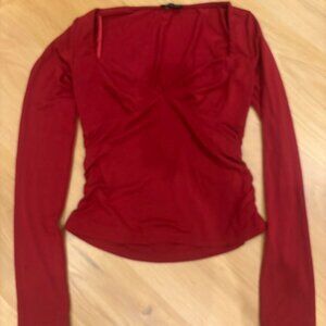 White Fox Long Sleeve Twist Bust Top | Red | Women’s Stylish Knit Top